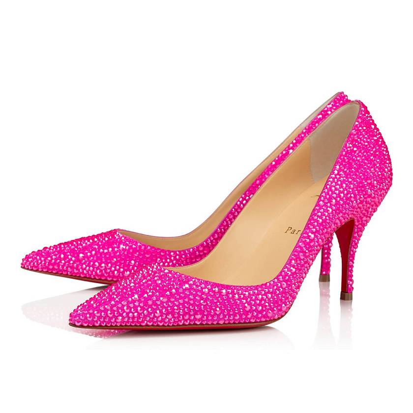 Women's Christian Louboutin Clare Strass 80mm Strass Pumps - Diva/Pink Fluo [5743-102]
